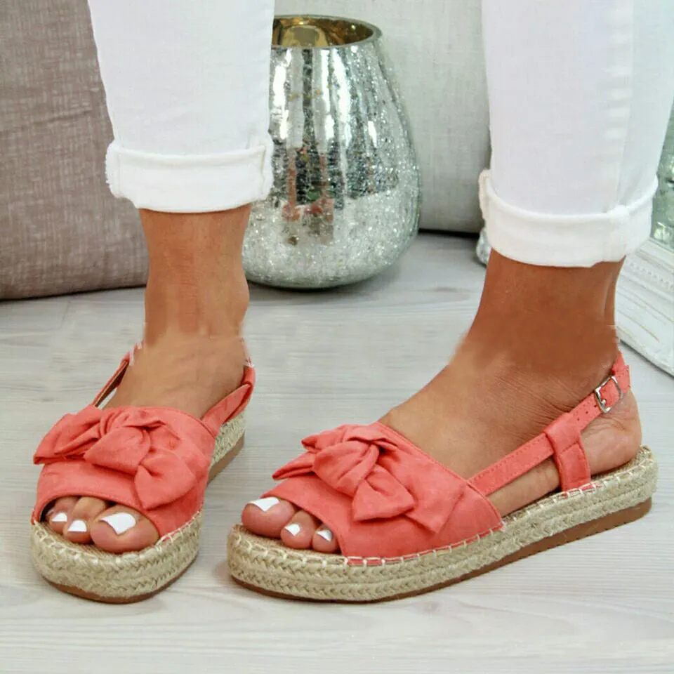 Summer Espadrille Bow Peep Toe Flat Sandals