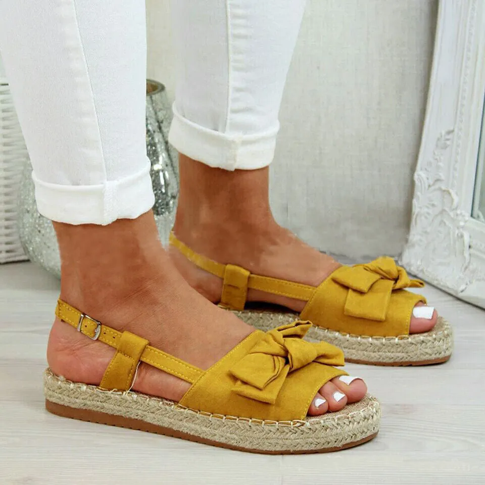 Summer Espadrille Bow Peep Toe Flat Sandals