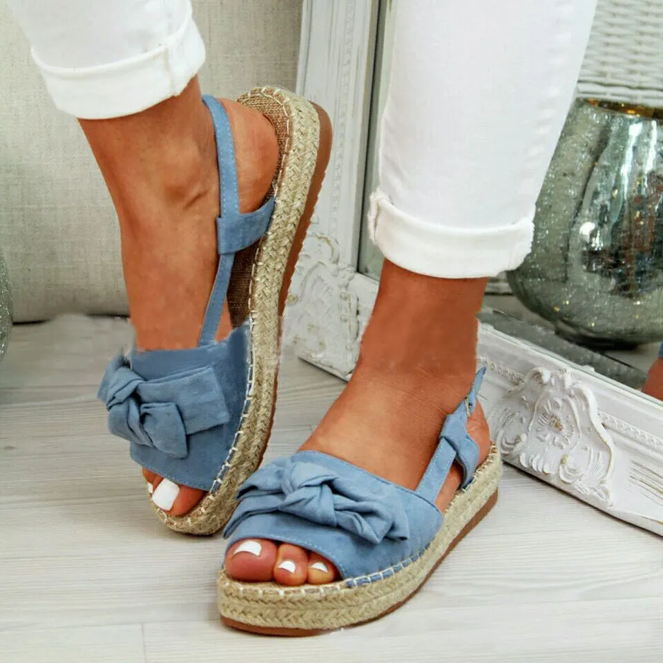 Summer Espadrille Bow Peep Toe Flat Sandals