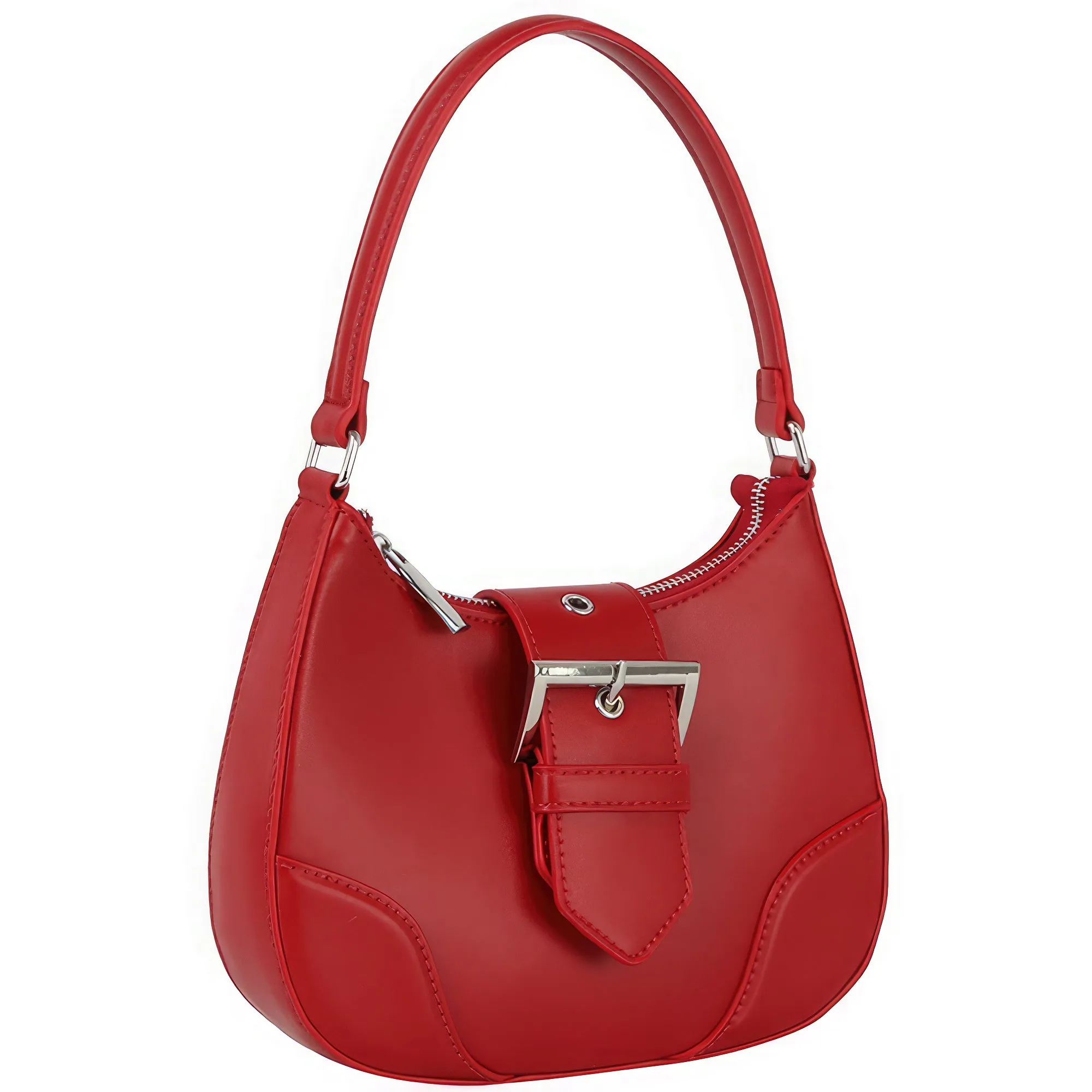 Trendy Buckle Shoulder Bag with Curved Handle