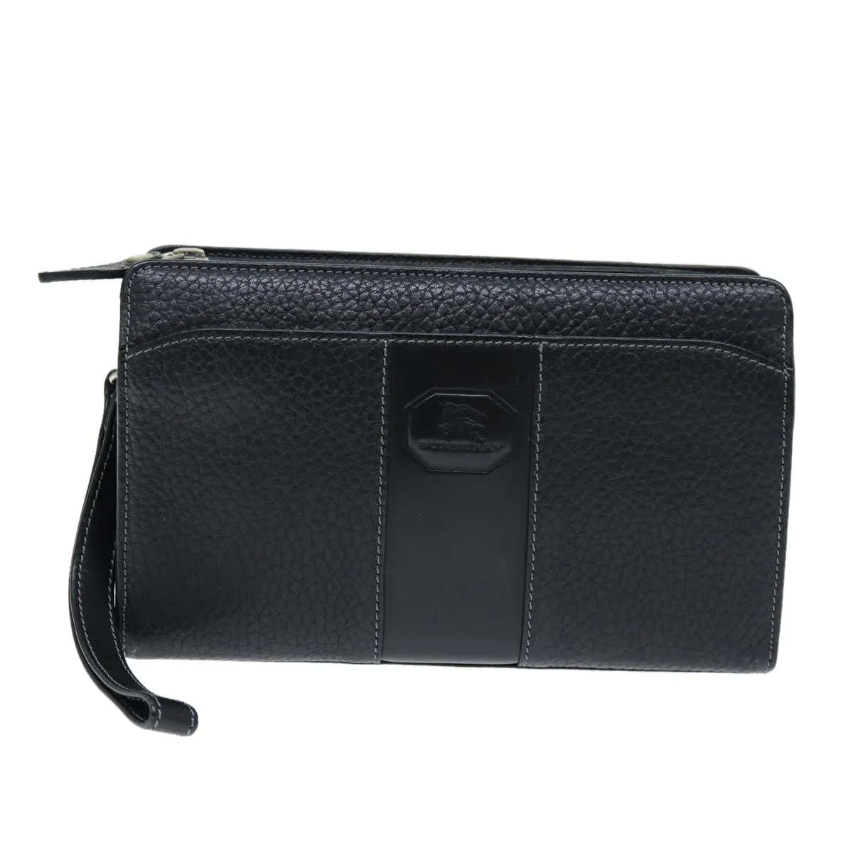 Trendy Inspired Burberry Clutch Bag Leather Black Auth Bs14349