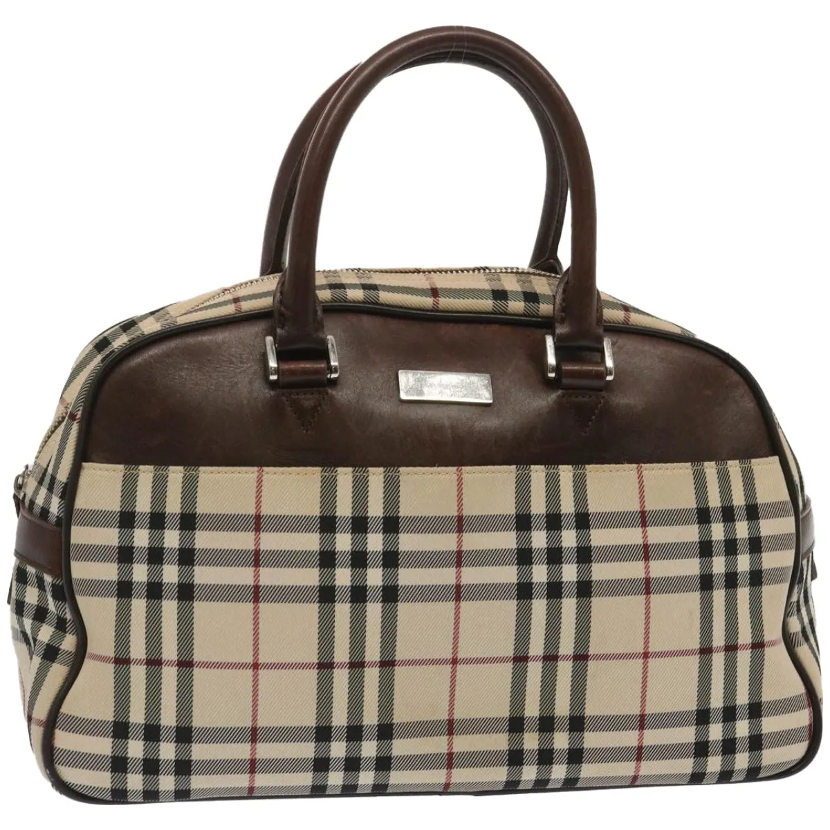 Trendy Inspired Burberry Nova Check Boston Bag Canvas Beige Auth 67063