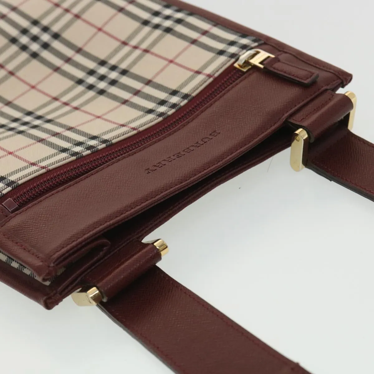 Trendy Inspired Burberry Nova Check Shoulder Bag Canvas Beige Wine Red Black Auth Yk5688