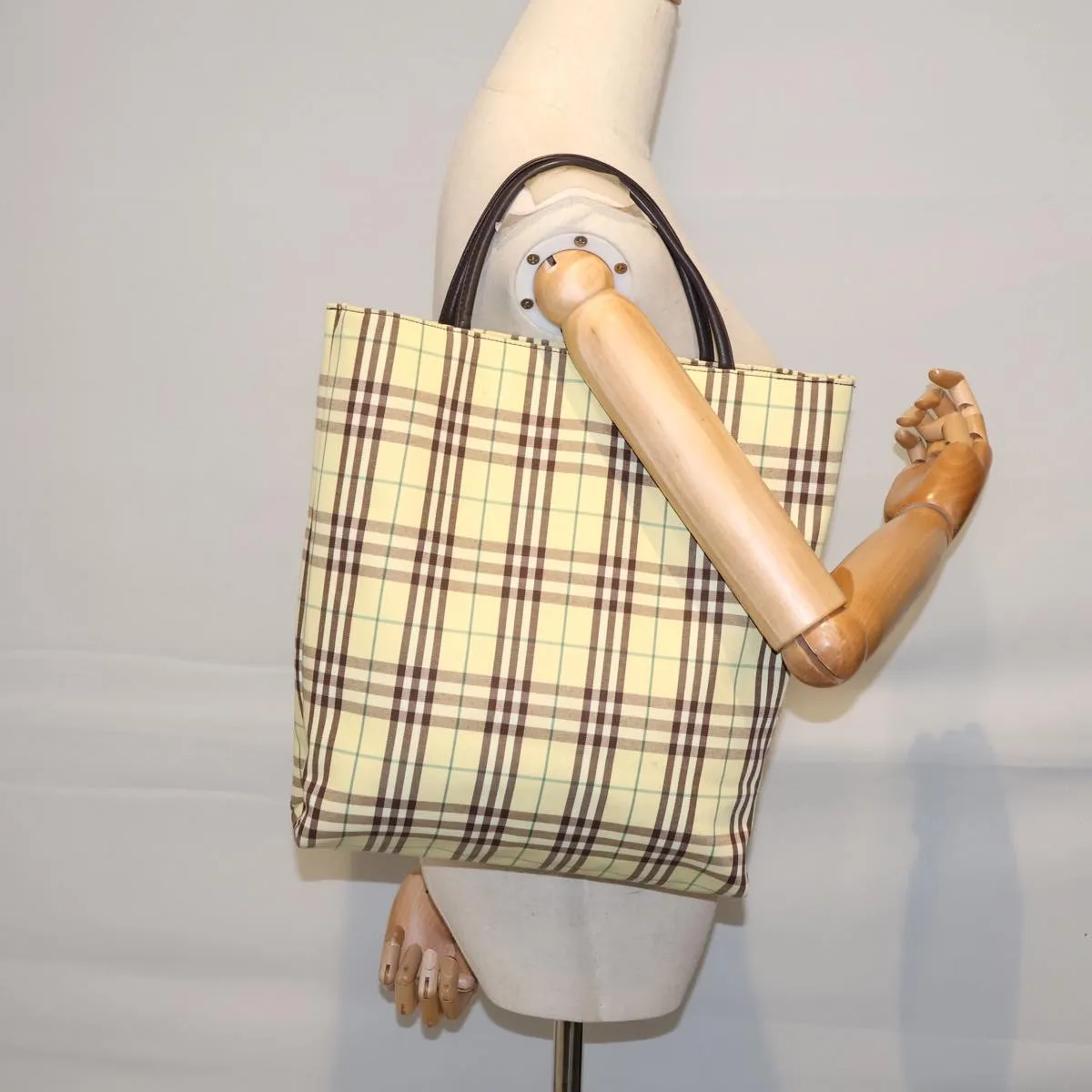 Trendy Inspired Burberry Nova Check Tote Bag Nylon Yellow Auth 72168