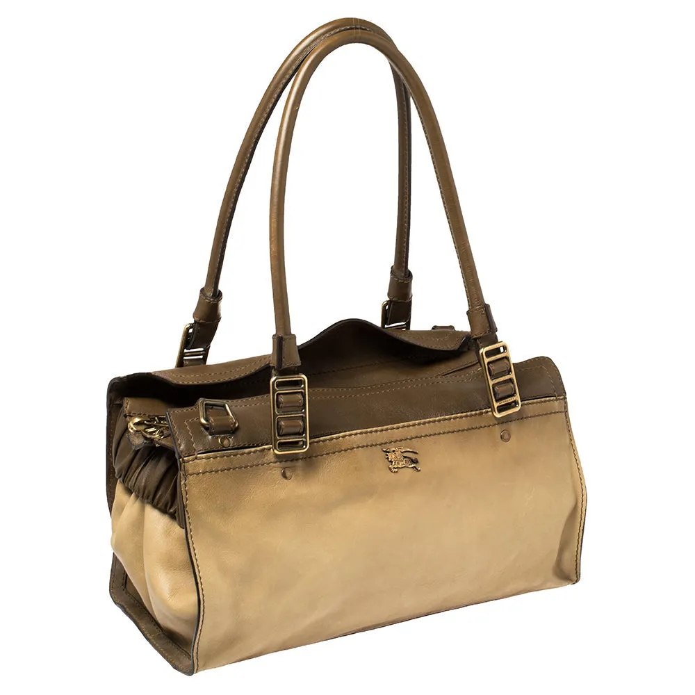 Trendy Inspired Burberry Two Tone Brown Leather Satchel