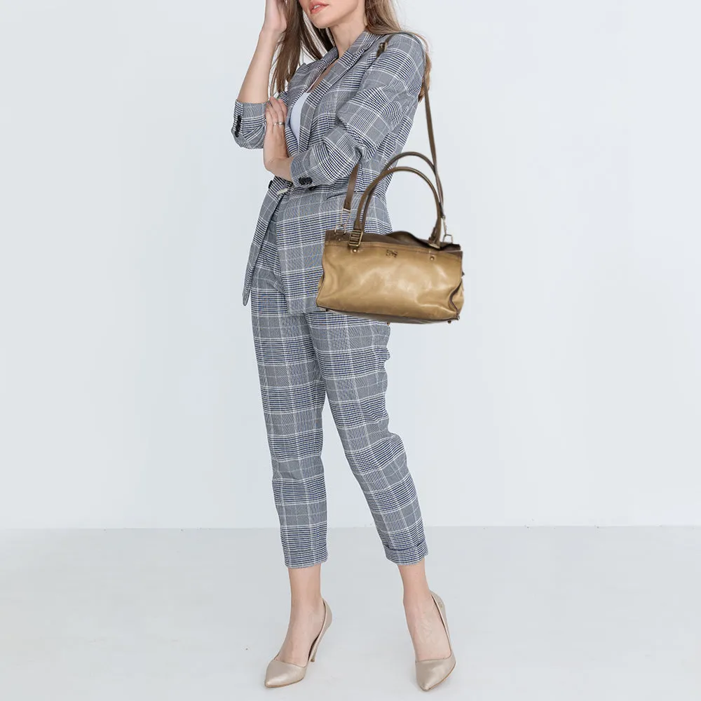 Trendy Inspired Burberry Two Tone Brown Leather Satchel