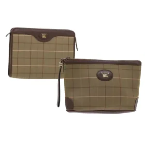Trendy Inspired Burberryss Nova Check Clutch Bag Canvas 2set Brown Auth Bs8985