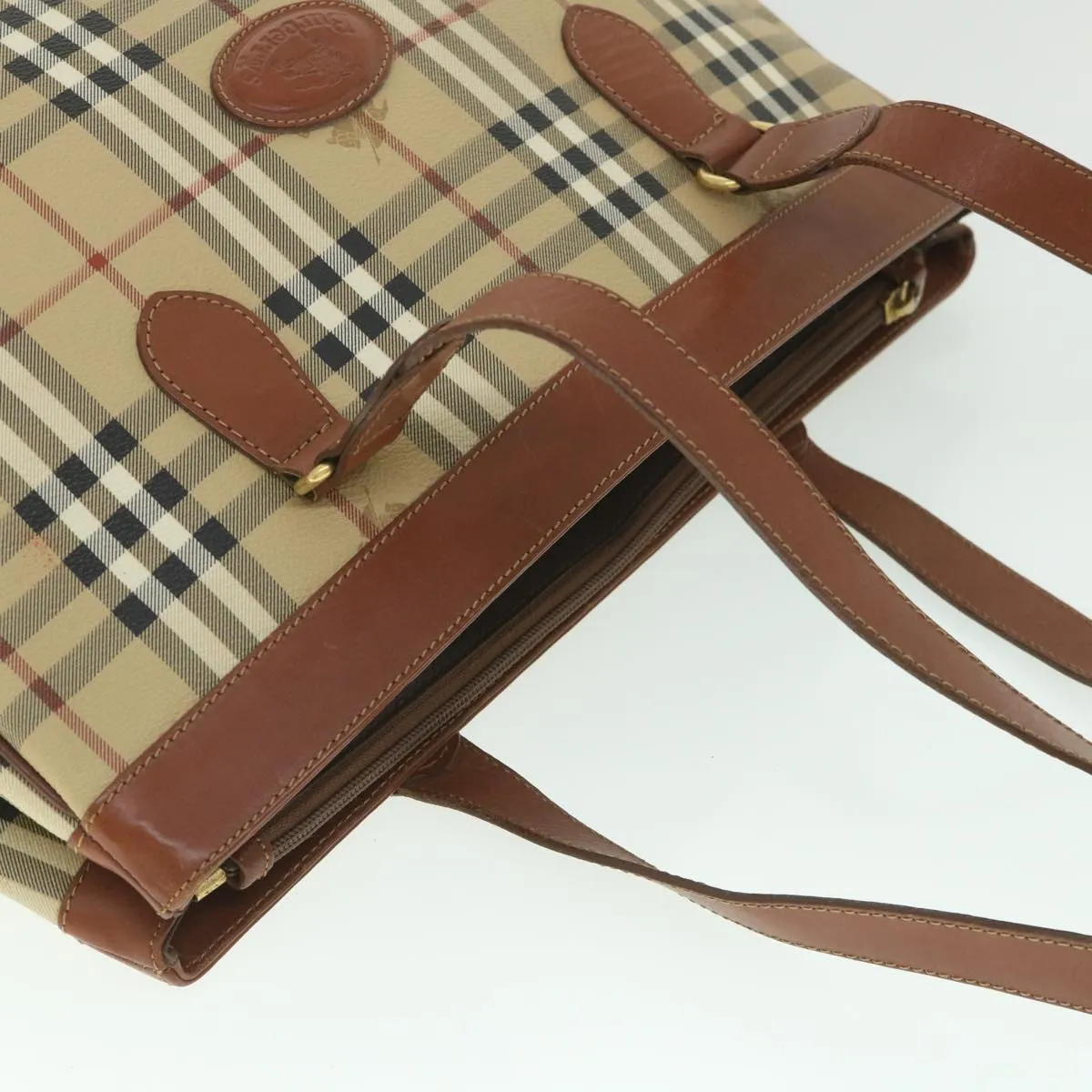 Trendy Inspired Burberryss Nova Check Tote Bag Pvc Leather Beige Auth Ep1961