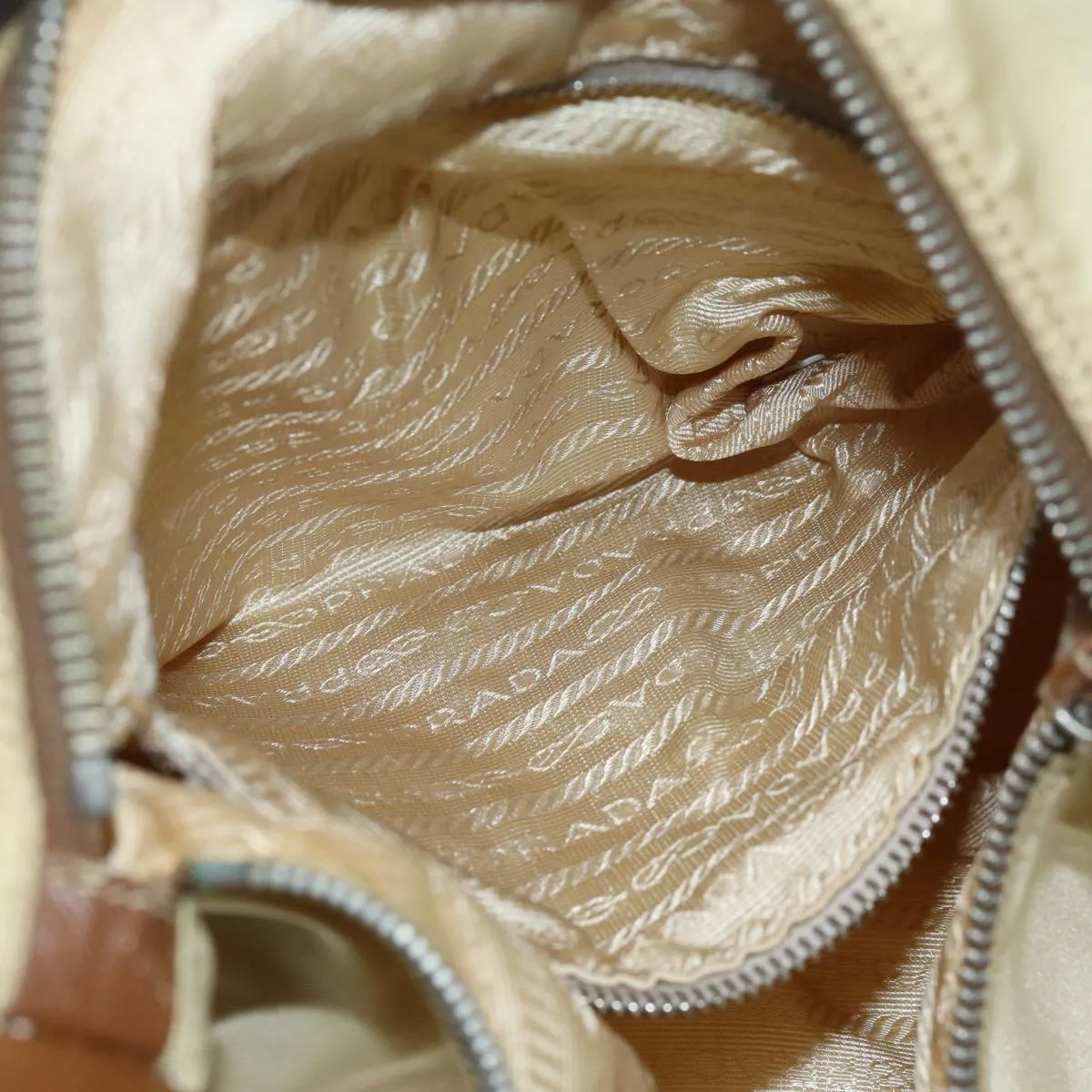 Trendy Inspired Prada Shoulder Bag Nylon Beige Auth 73602