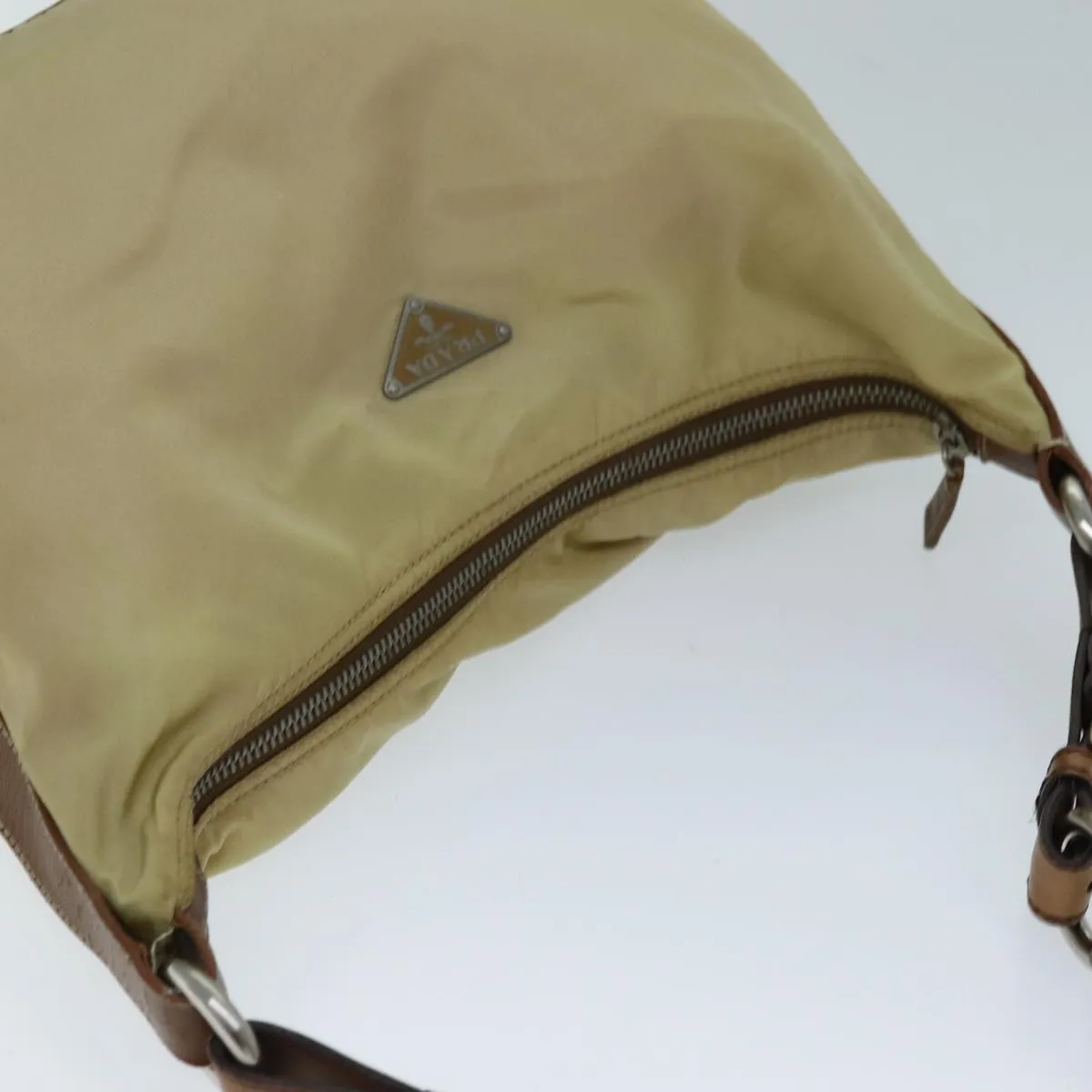 Trendy Inspired Prada Shoulder Bag Nylon Beige Auth 73602