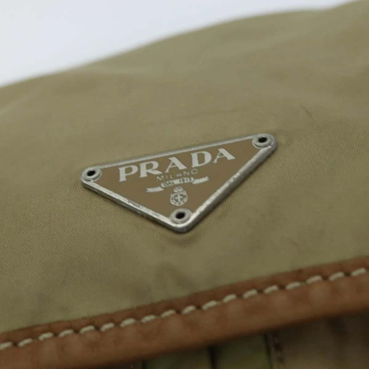 Trendy Inspired Prada Shoulder Bag Nylon Beige Auth 75615