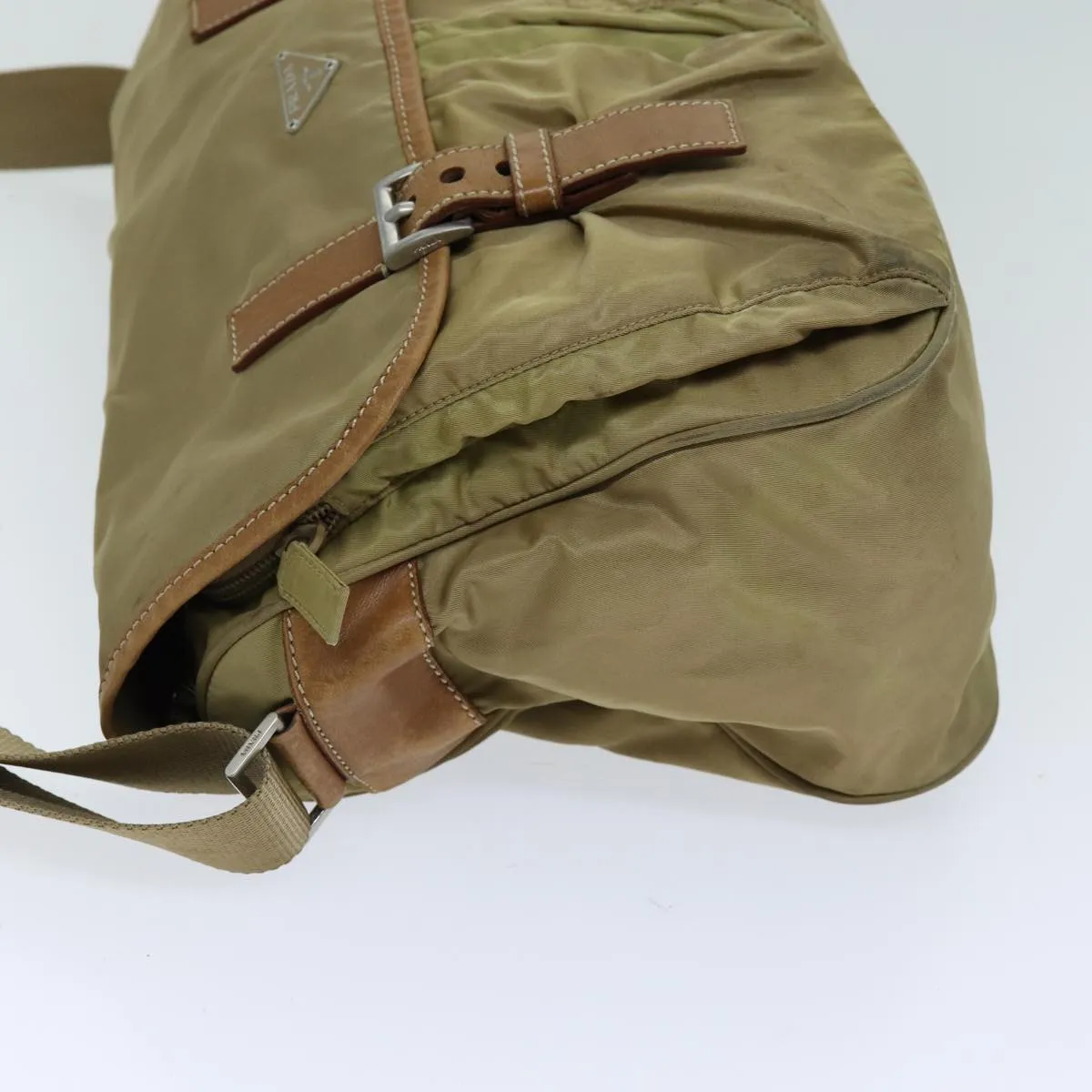 Trendy Inspired Prada Shoulder Bag Nylon Beige Auth 75615