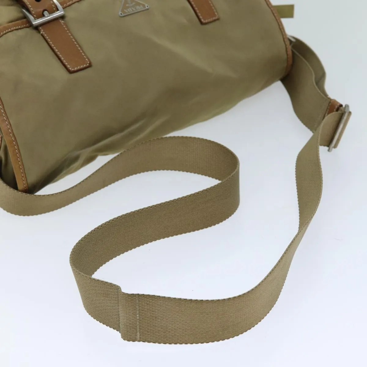 Trendy Inspired Prada Shoulder Bag Nylon Beige Auth 75615