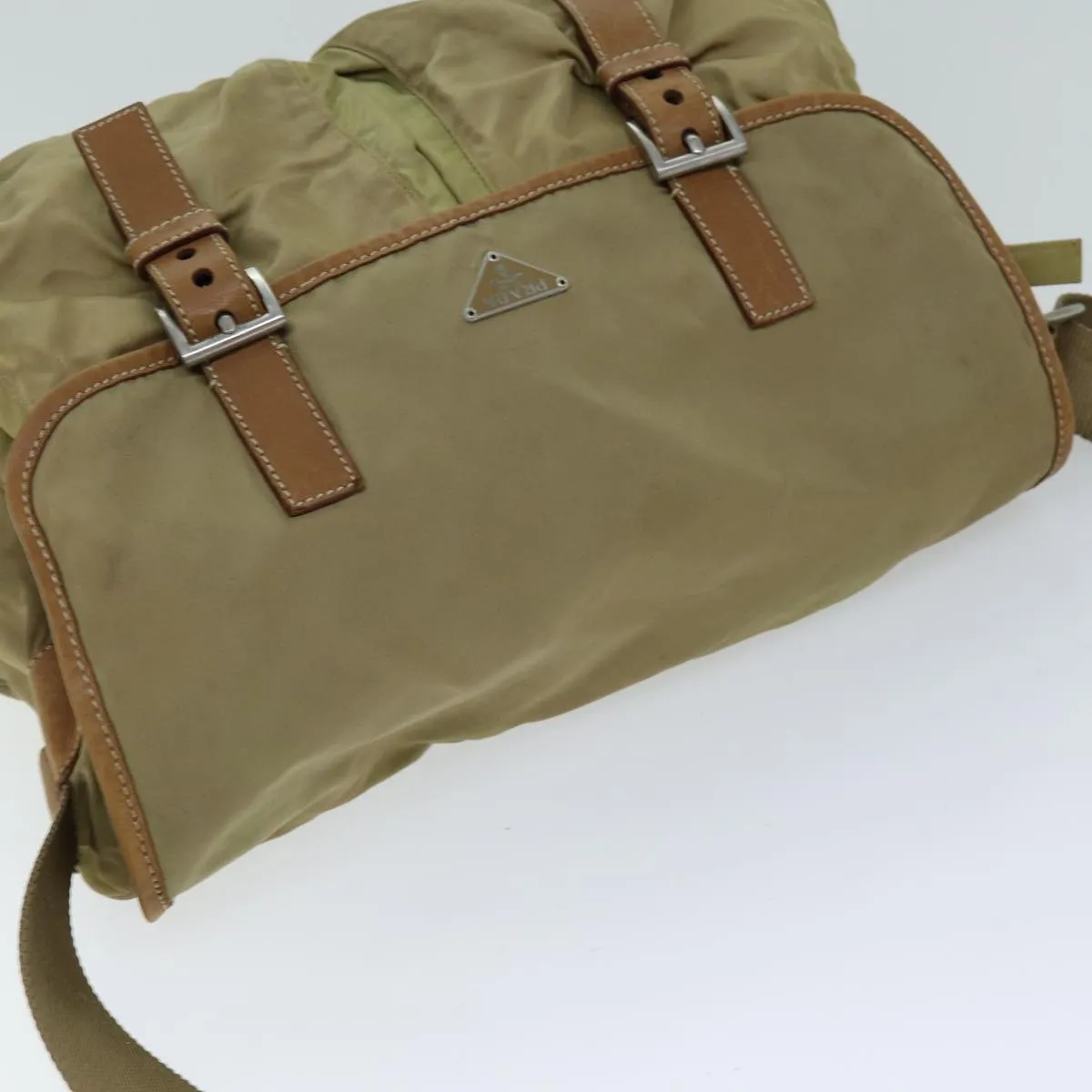 Trendy Inspired Prada Shoulder Bag Nylon Beige Auth 75615