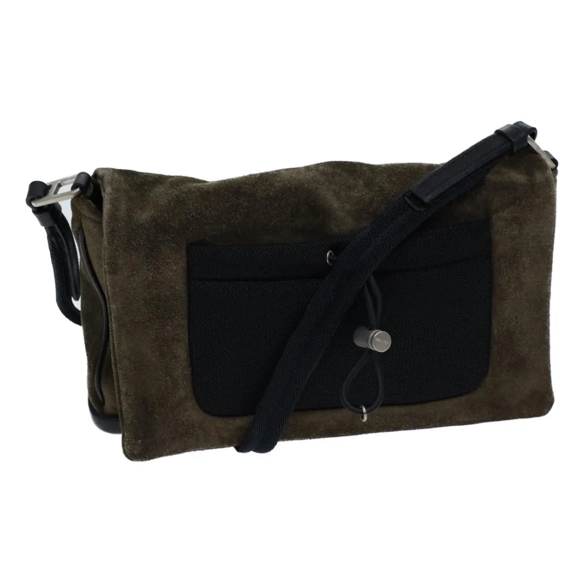 Trendy Inspired Prada Shoulder Bag Suede Khaki Auth 72953