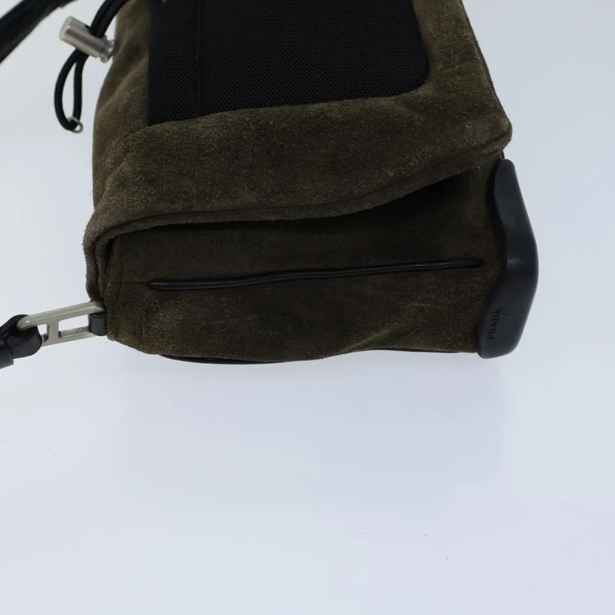 Trendy Inspired Prada Shoulder Bag Suede Khaki Auth 72953
