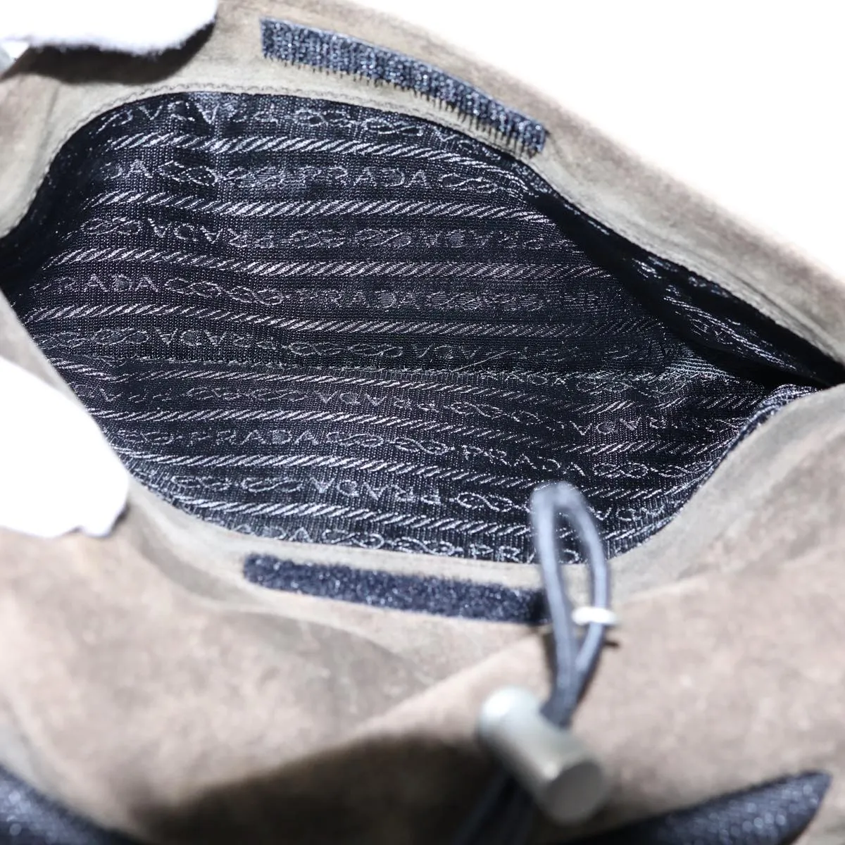 Trendy Inspired Prada Shoulder Bag Suede Khaki Auth 72953