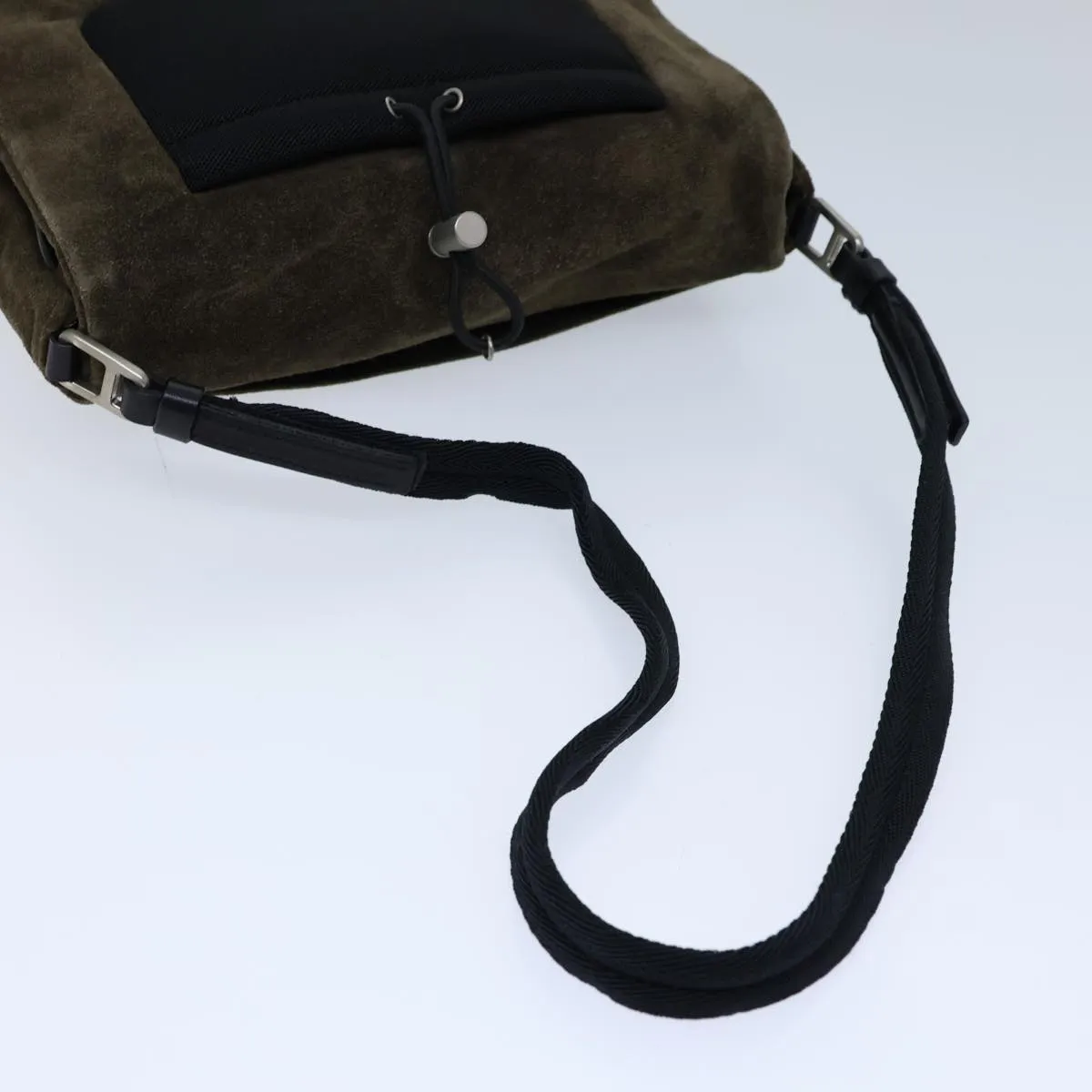 Trendy Inspired Prada Shoulder Bag Suede Khaki Auth 72953