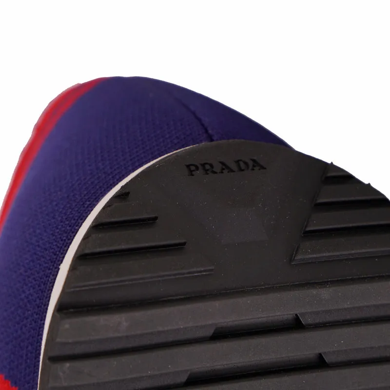UK 10.5 US 11.5 NEW $760 PRADA Blue Red White Mln 70 KNIT LOGO TRAINERS SNEAKERS