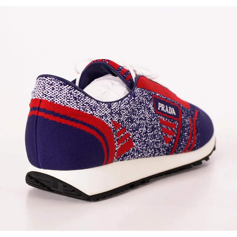UK 10.5 US 11.5 NEW $760 PRADA Blue Red White Mln 70 KNIT LOGO TRAINERS SNEAKERS