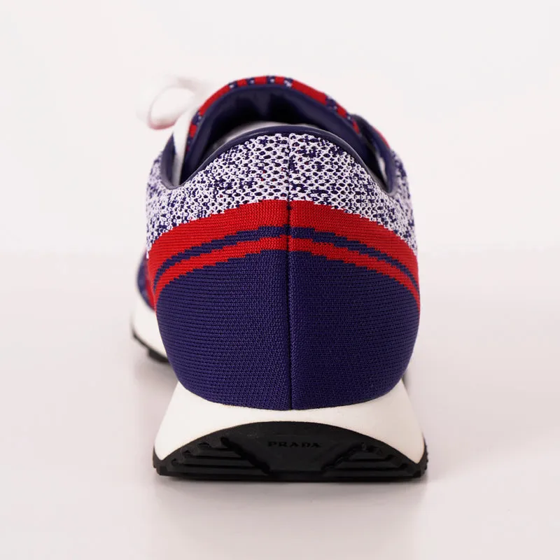 UK 10.5 US 11.5 NEW $760 PRADA Blue Red White Mln 70 KNIT LOGO TRAINERS SNEAKERS