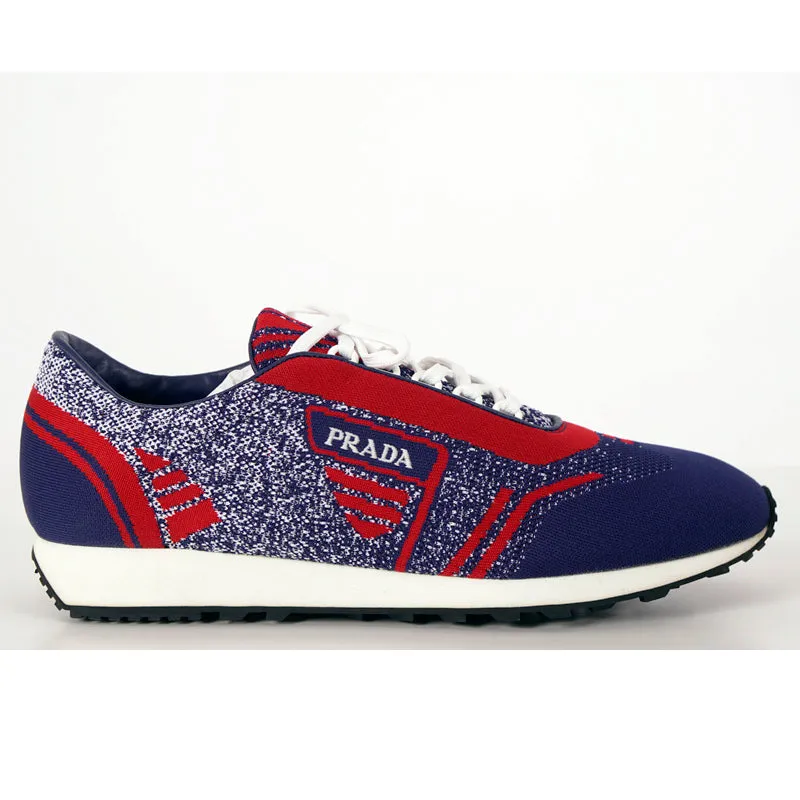 UK 10.5 US 11.5 NEW $760 PRADA Blue Red White Mln 70 KNIT LOGO TRAINERS SNEAKERS