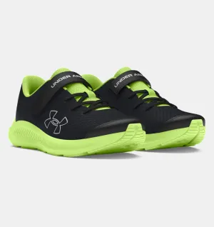 Under Armour Boys' Pre-School UA Pursuit 3 AC Big Logo Running Shoes - Black / Morph Green / Mod Gray