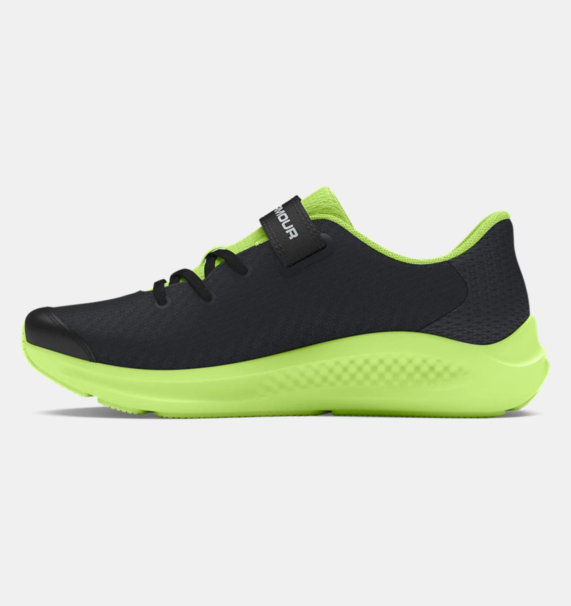Under Armour Boys' Pre-School UA Pursuit 3 AC Big Logo Running Shoes - Black / Morph Green / Mod Gray