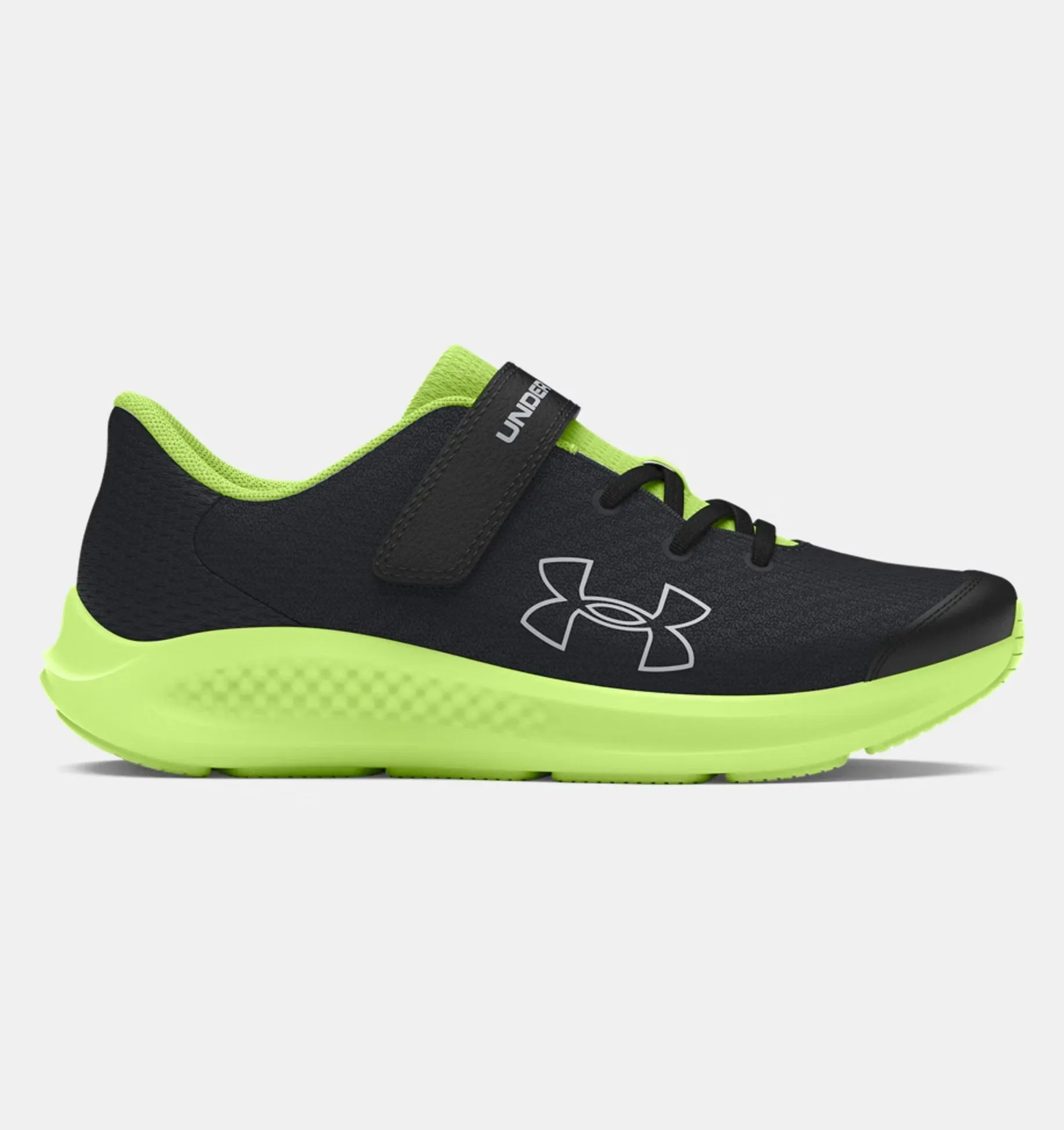 Under Armour Boys' Pre-School UA Pursuit 3 AC Big Logo Running Shoes - Black / Morph Green / Mod Gray