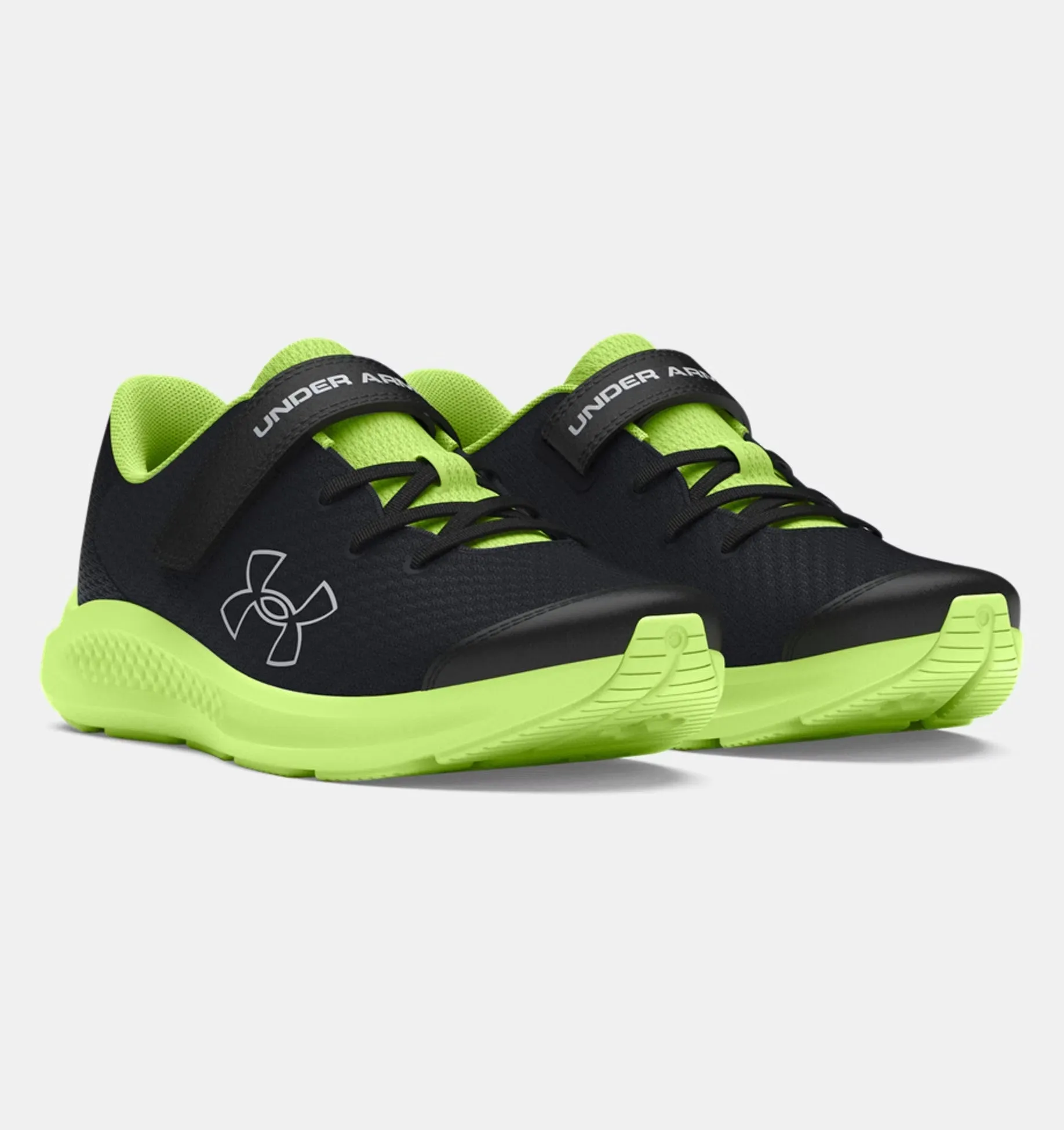 Under Armour Boys' Pre-School UA Pursuit 3 AC Big Logo Running Shoes - Black / Morph Green / Mod Gray