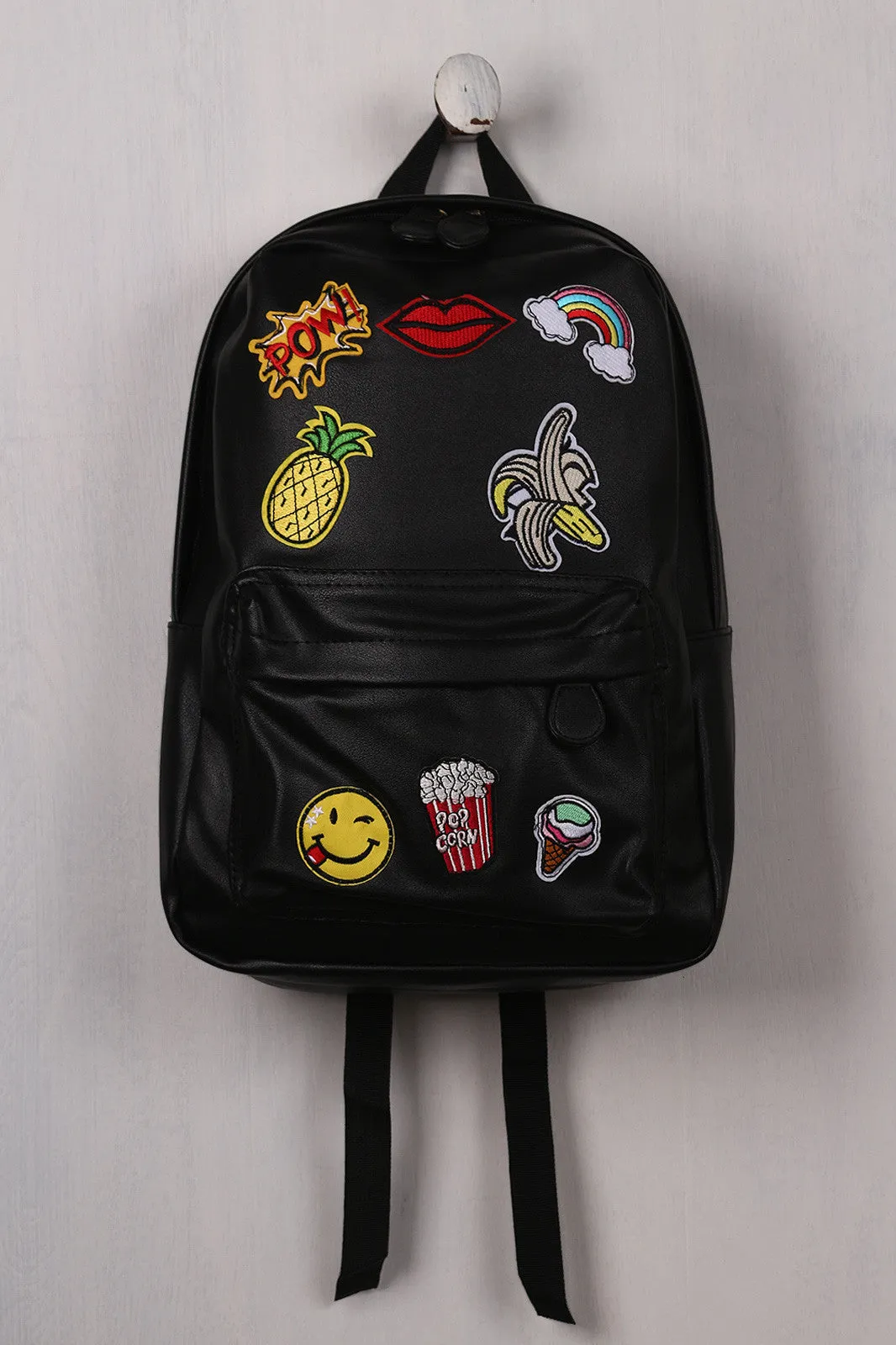 Vegan Leather Graphic Patch Backpack