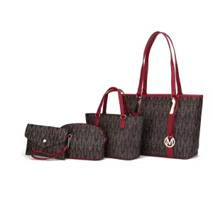 Vegan Leather Women'S Tote Bag, Small Tote Handbag, Pouch Purse & Wristlet Wallet Bag 4 Pcs Set by Mia K - Red