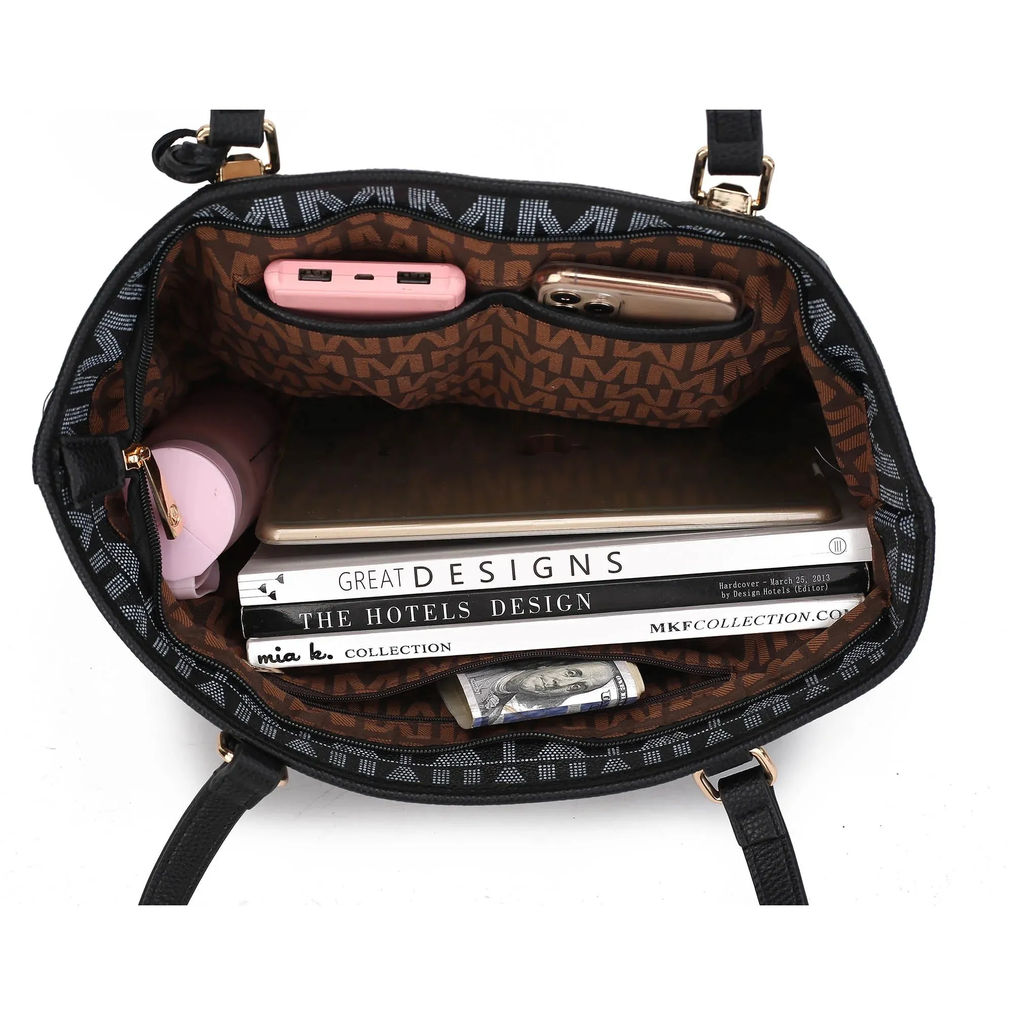 Vegan Leather Women'S Tote Bag, Small Tote Handbag, Pouch Purse & Wristlet Wallet Bag 4 Pcs Set by Mia K - Red