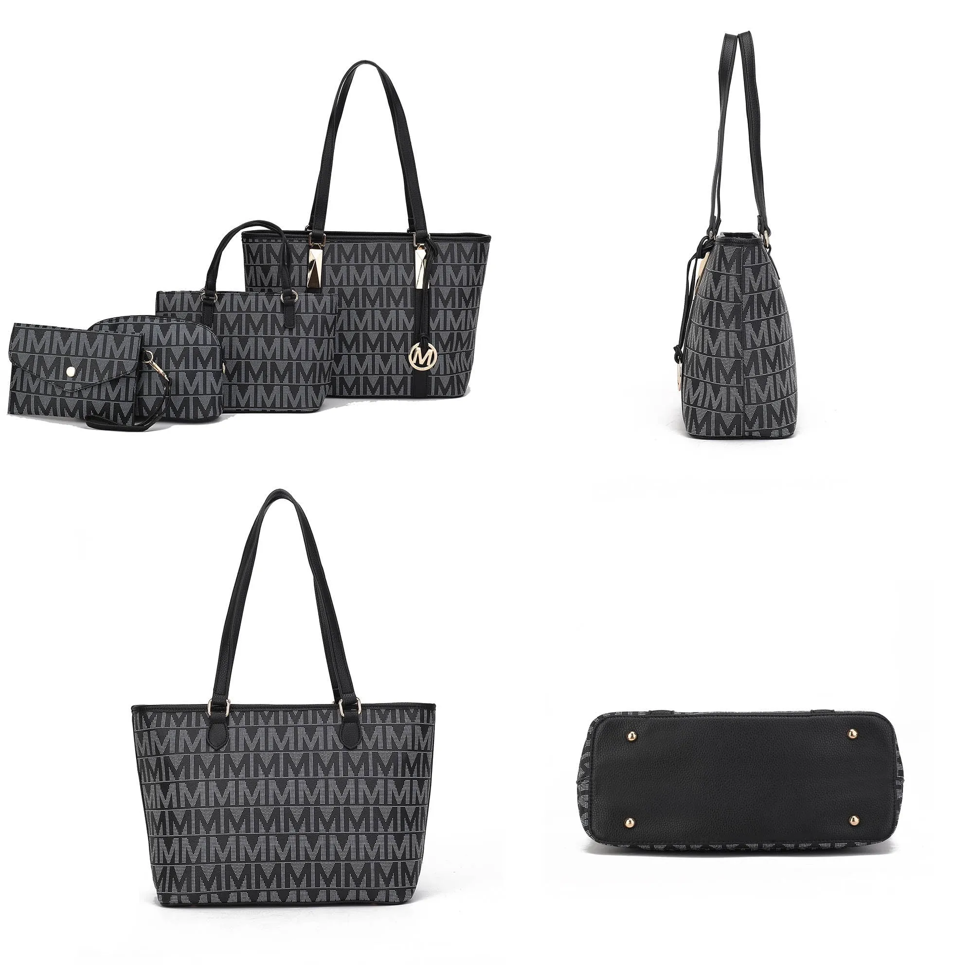 Vegan Leather Women'S Tote Bag, Small Tote Handbag, Pouch Purse & Wristlet Wallet Bag 4 Pcs Set by Mia K - Red
