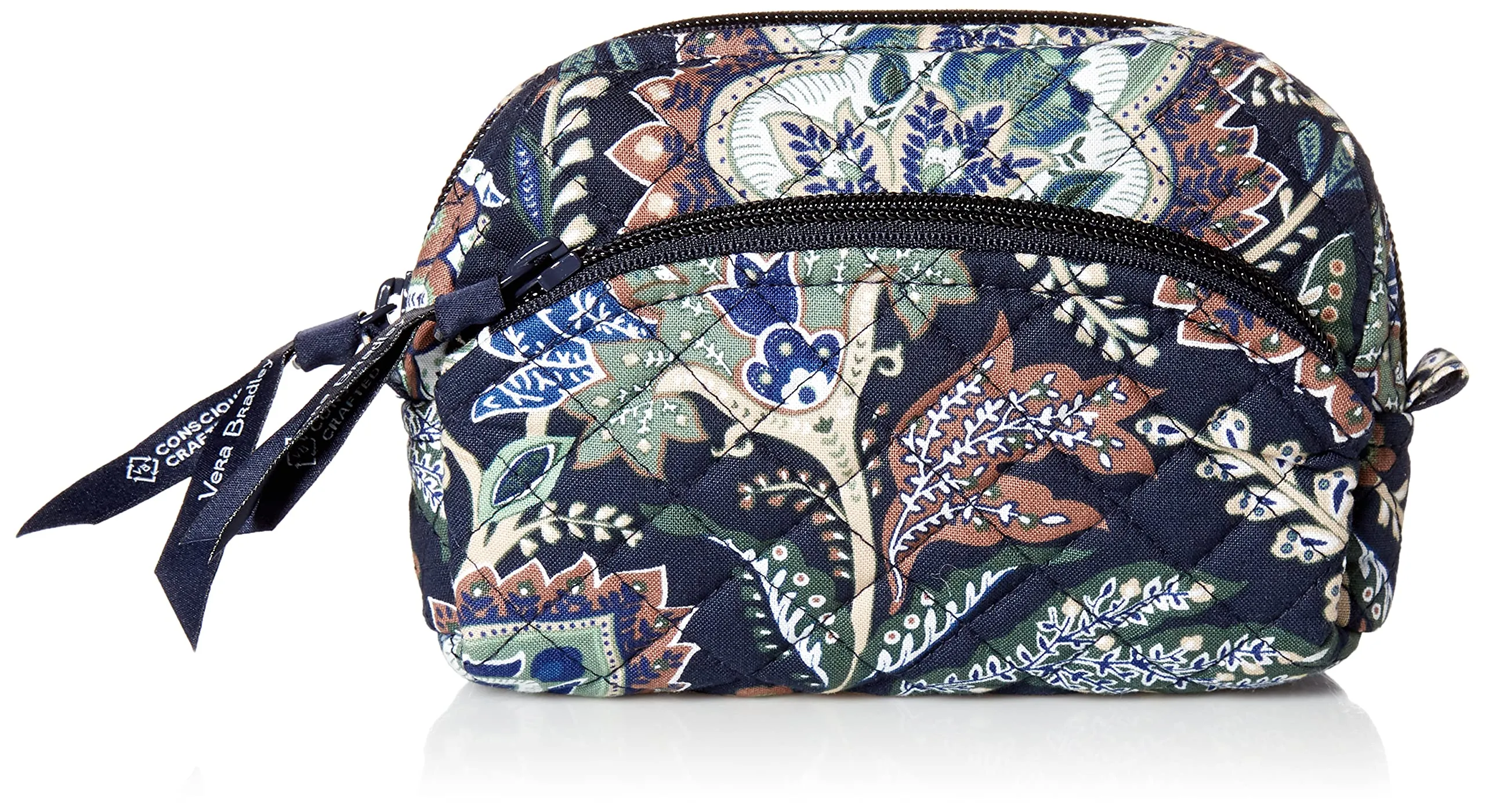 Vera Bradley Women's Cotton Mini Cosmetic Organizer Makeup Bag, Java Navy Camo - Recycled Cotton, One Size US