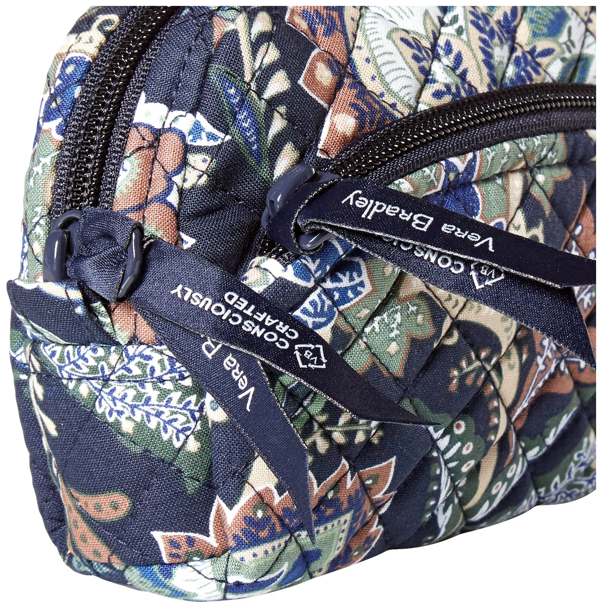Vera Bradley Women's Cotton Mini Cosmetic Organizer Makeup Bag, Java Navy Camo - Recycled Cotton, One Size US