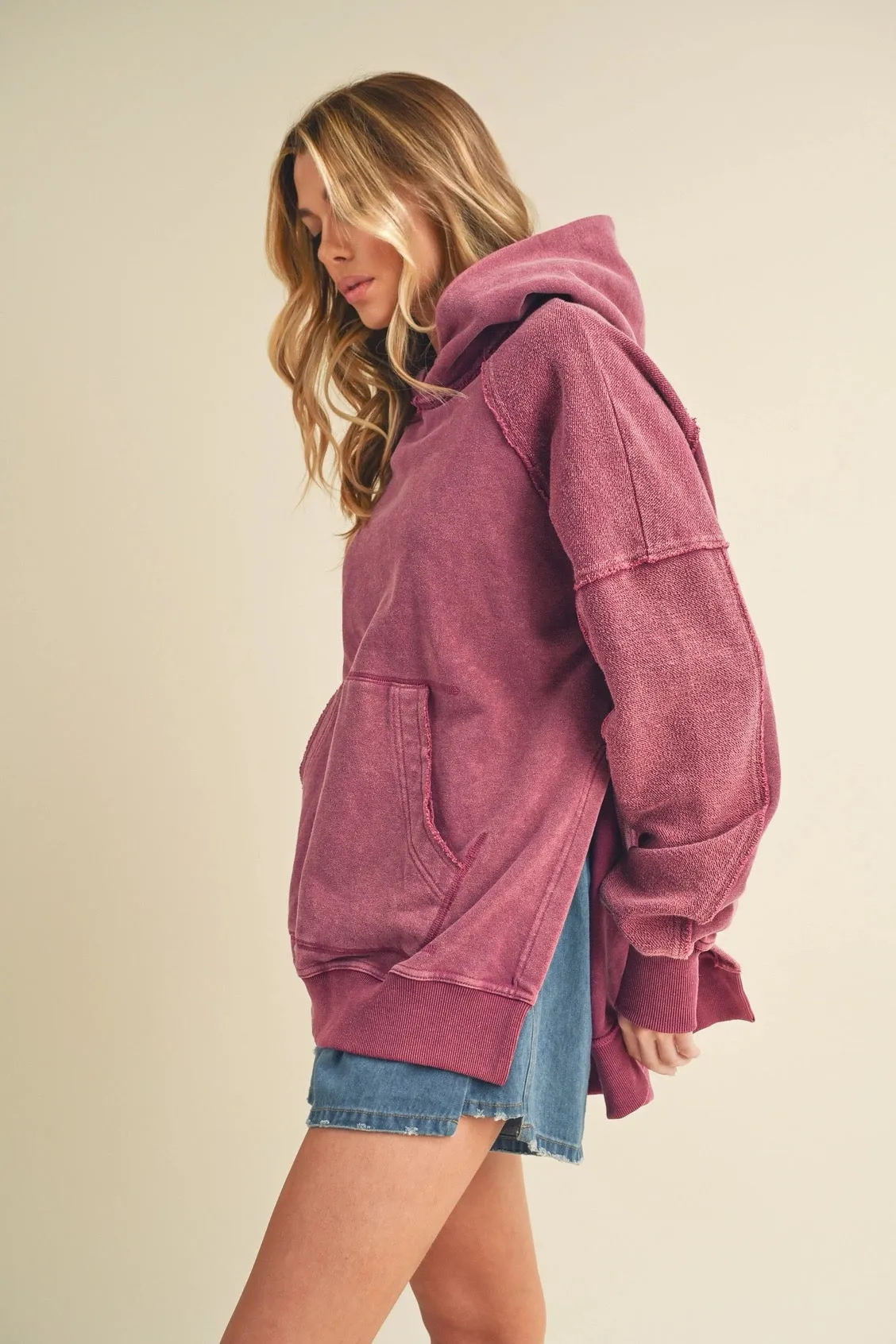 Washed Two Toned Hoodie Berry