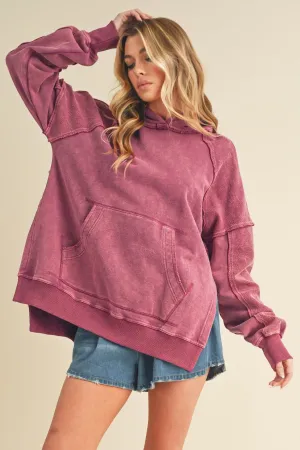 Washed Two Toned Hoodie Berry