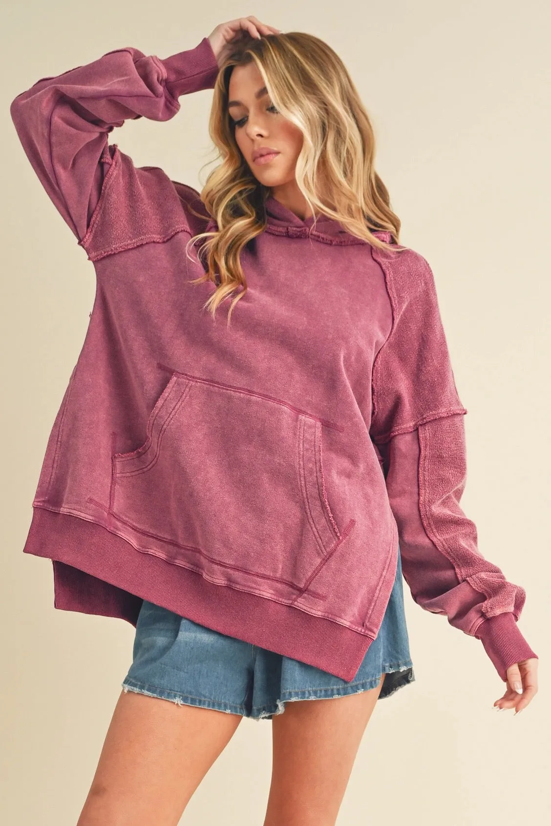 Washed Two Toned Hoodie Berry