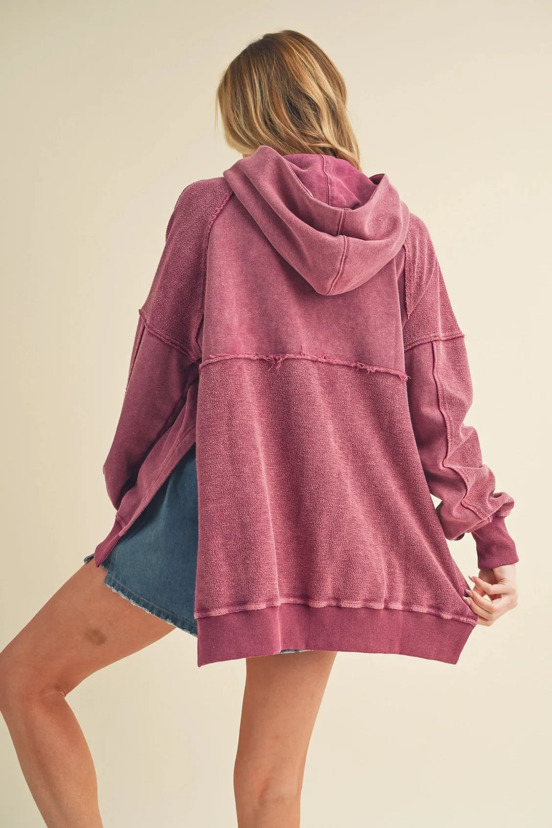 Washed Two Toned Hoodie Berry