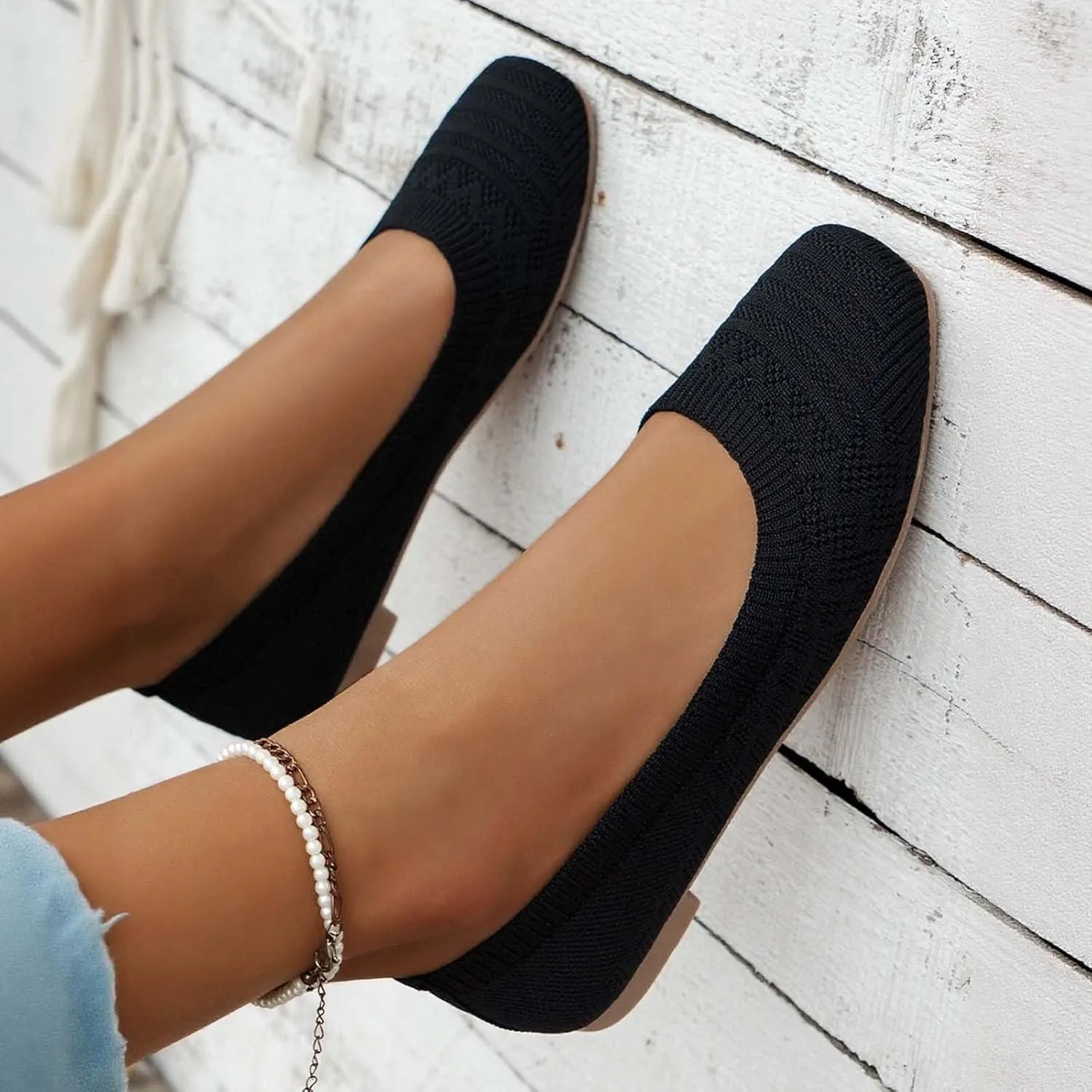 Women's Casual Flat Shoes Breathable Knit Slip On Comfortable Ballet for Daily Wear Spring Summer