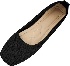 Women's Casual Flat Shoes Breathable Knit Slip On Comfortable Ballet for Daily Wear Spring Summer