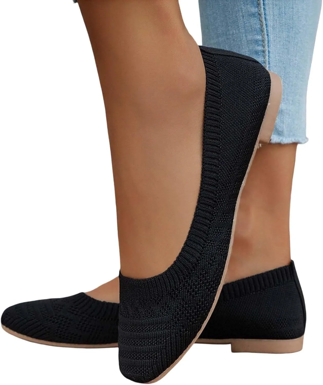Women's Casual Flat Shoes Breathable Knit Slip On Comfortable Ballet for Daily Wear Spring Summer
