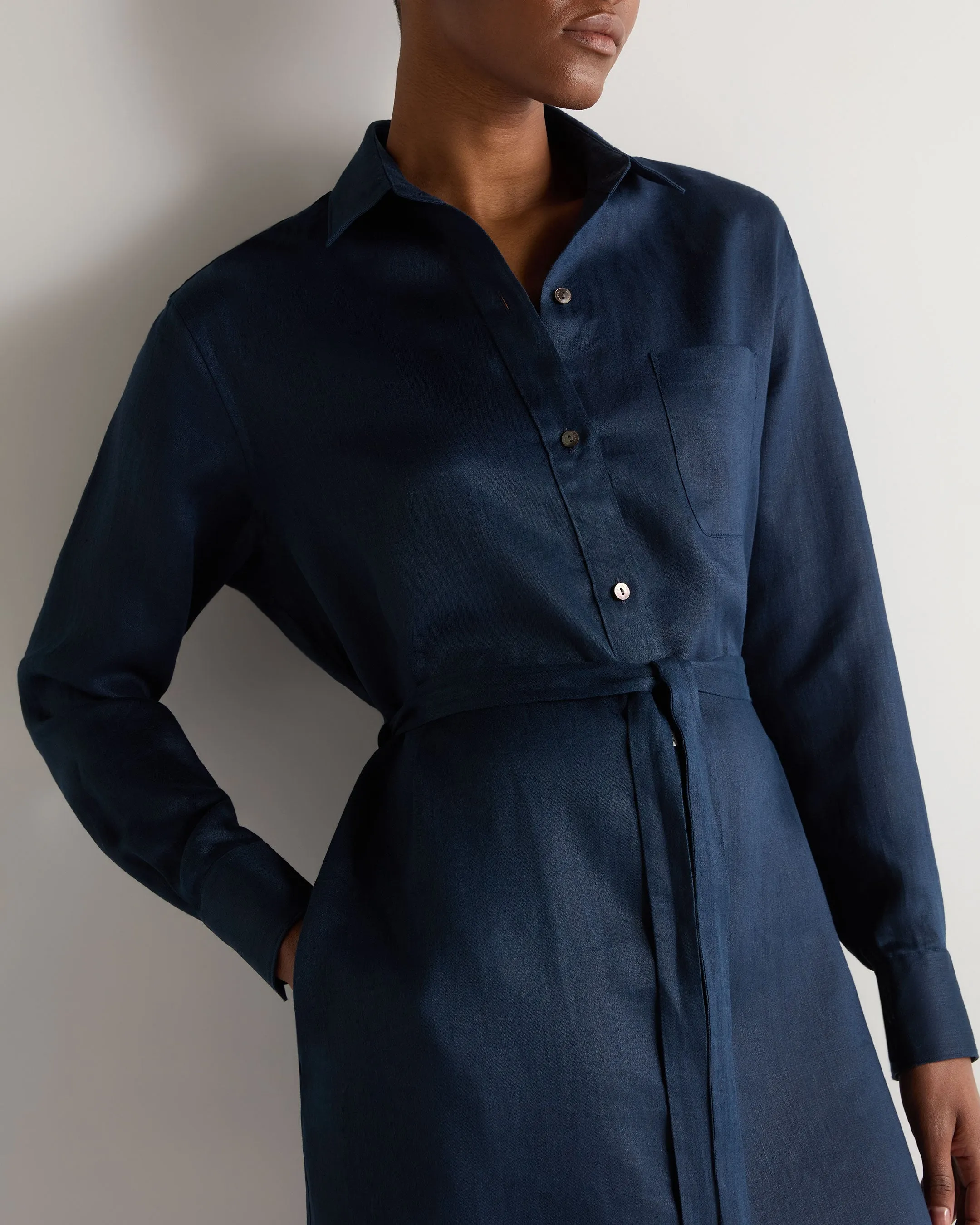 Women's Catania Linen Shirt Dress Navy Blue