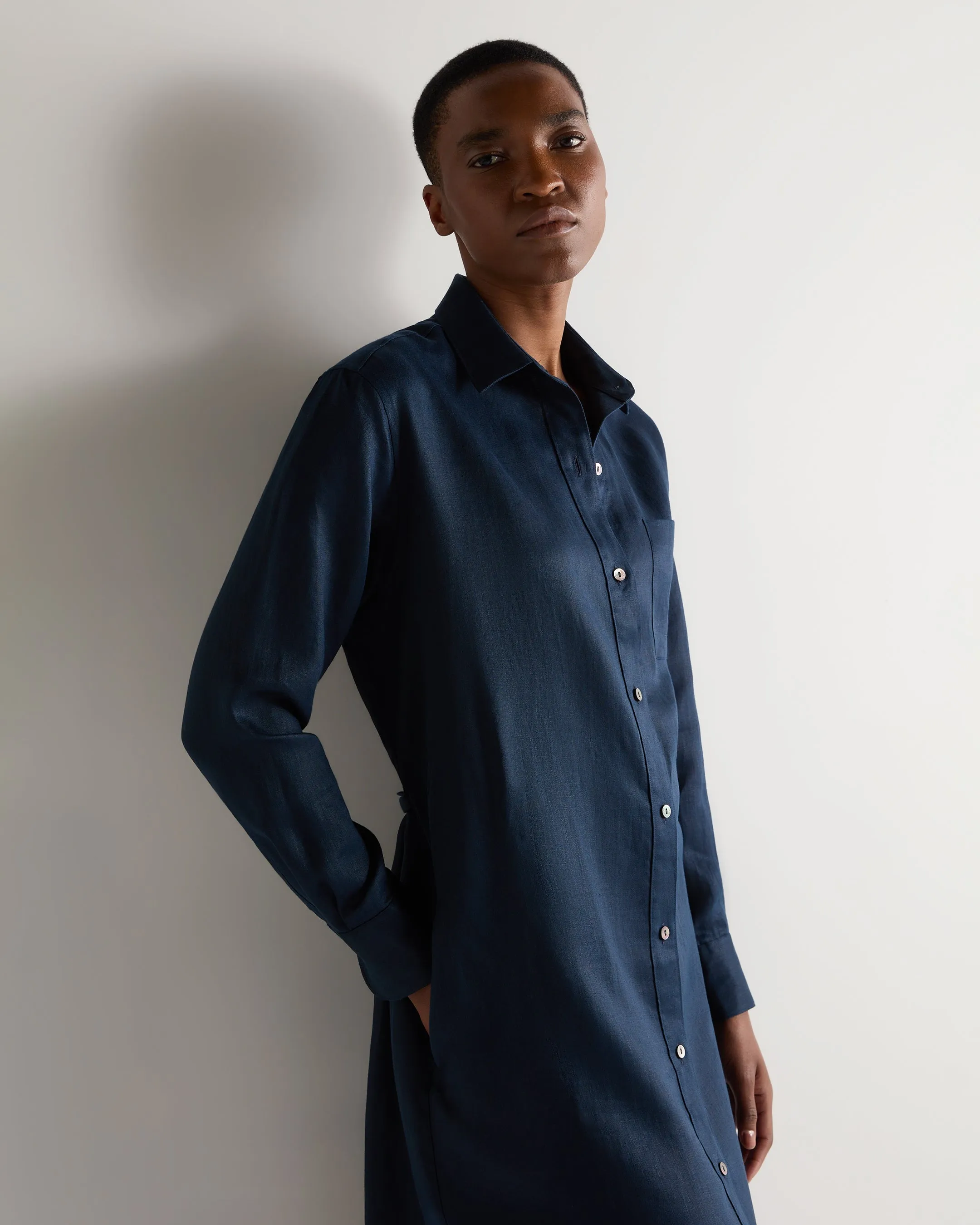 Women's Catania Linen Shirt Dress Navy Blue