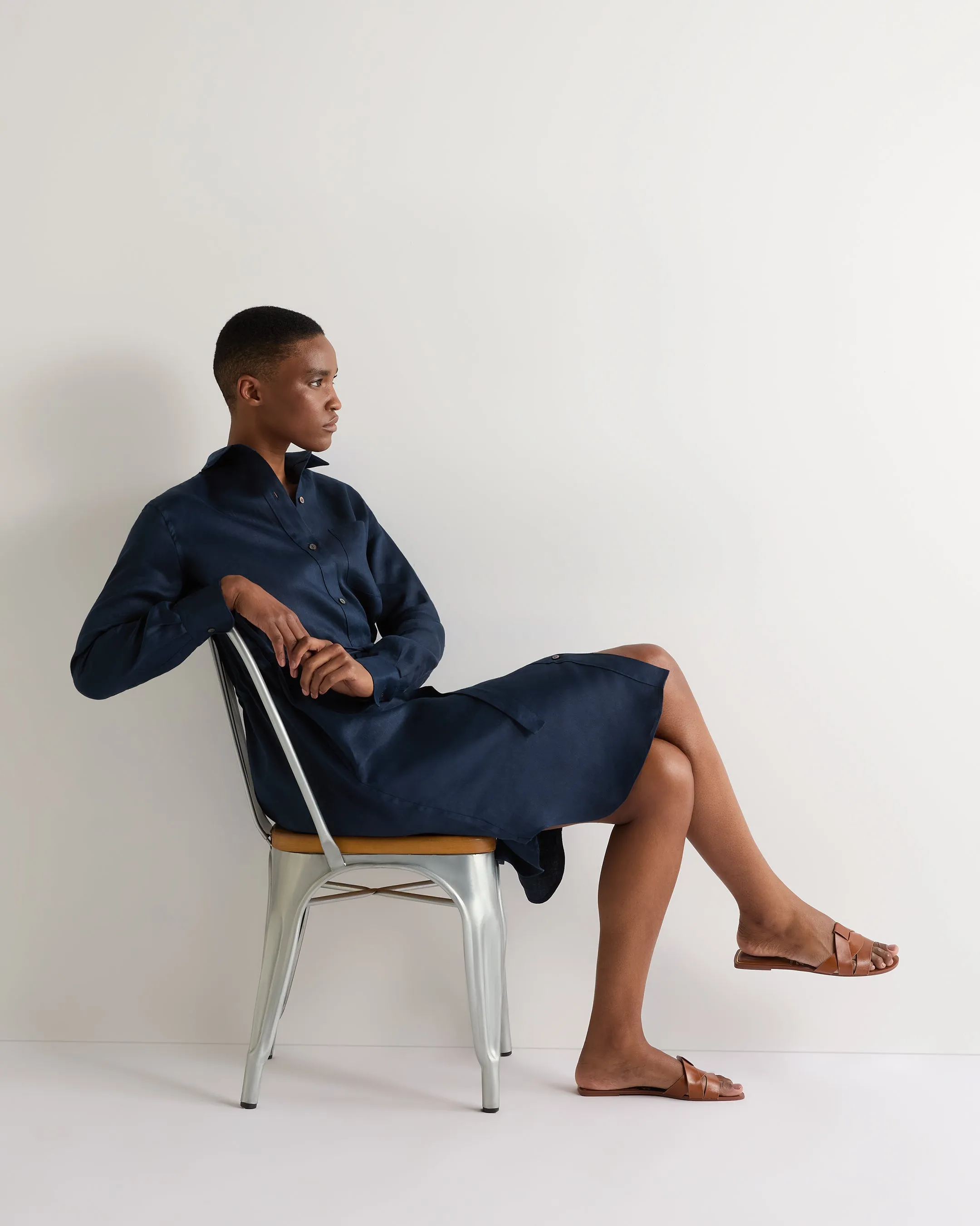 Women's Catania Linen Shirt Dress Navy Blue