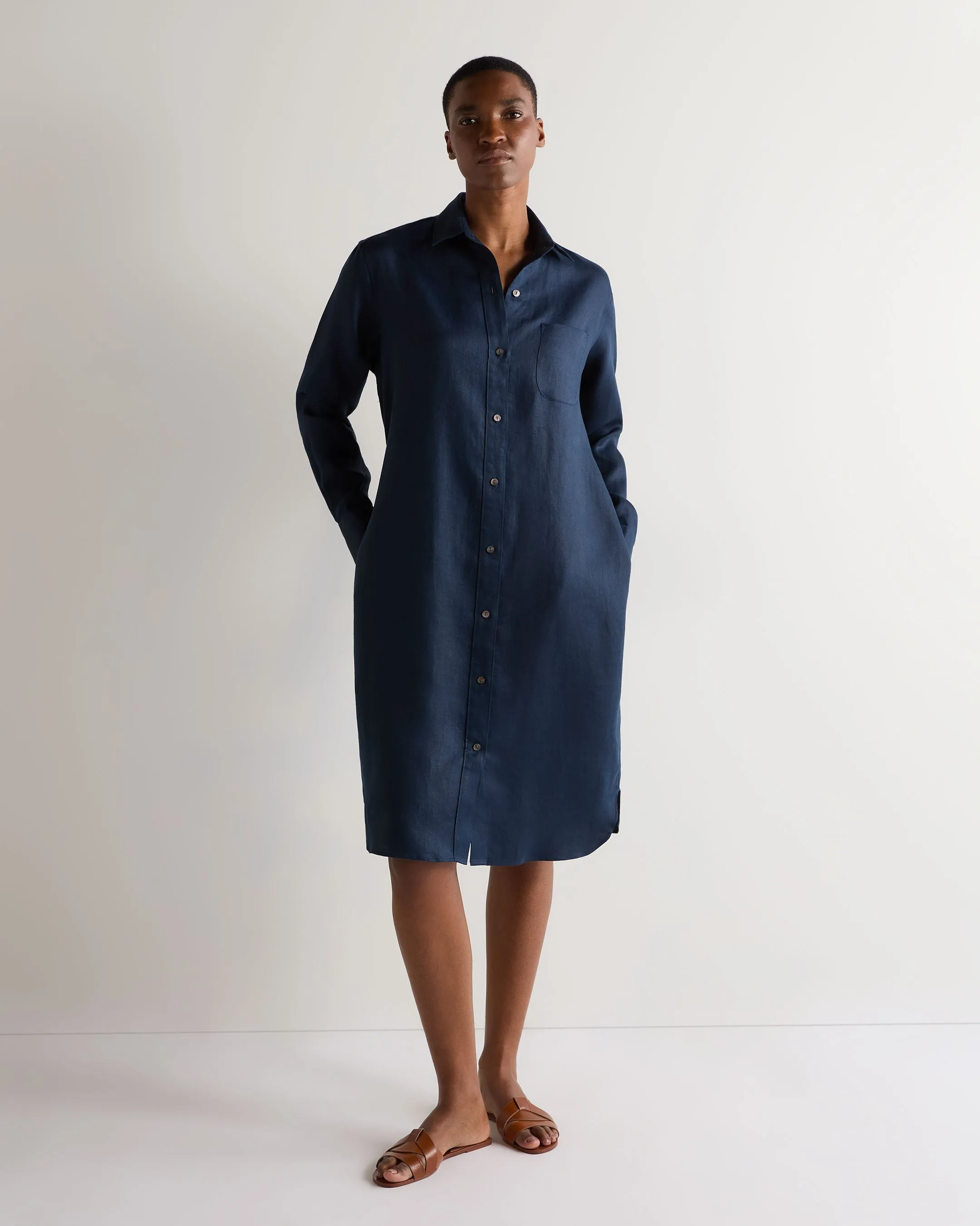 Women's Catania Linen Shirt Dress Navy Blue